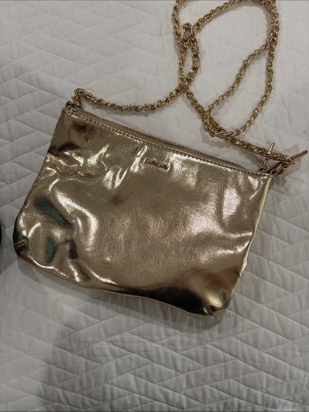 bebe Metallic Gold Crossbody Bag with Chain Strap